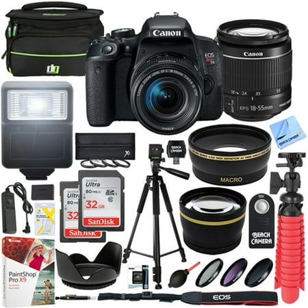 Canon T7i EOS Rebel DSLR Camera with EF-S 18-55mm IS STM Lens and Two (2) 32GB SDHC Memory Cards Plus 58mm Wide Angle & Telephoto Lens Tripod Cleaning Kit Accessory