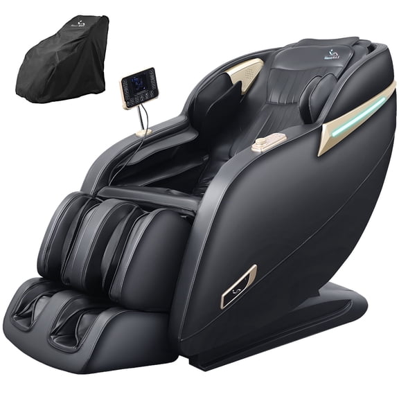 MassaMAX 2026 Version Full Body Massage Chair, Zero Gravity Recliner with Yoga Stretch, SL Track, Airbags, Heating, and Foot Massage, Black/Gold