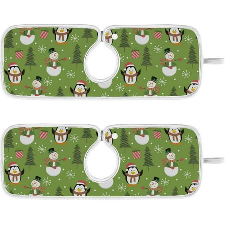 

Coolnut 2 Pack Faucet Dry Mat for Kitchen Sink Christmas Penguin Snowman 23x5 Inch Faucet Drying Mat Absorbent Mat Fast Dry Mat for Kitchen Bathroom