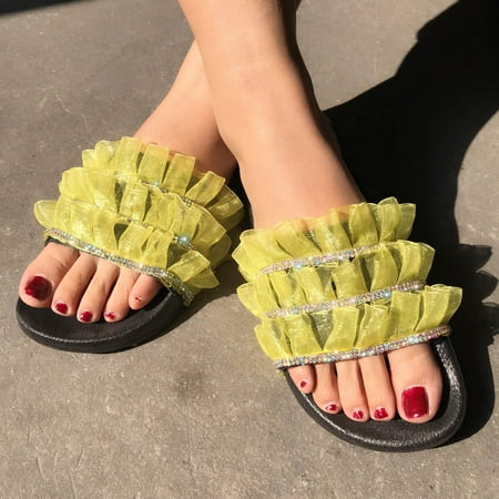 

BRISEZZS Slide Sandals for Women- Open Toe Flip-flops Ankle Strap New Style Casual Fashion Summer Flat Slide Sandals #576 Yellow-40