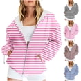 thumbnail image 2 of ClodeEU Womens Striped Cute Hoodies Jacket,Long Sleeve Zip Loose Fit Drawstring Sweatshir With Pockets Sky Blue,Womens Plus M, 2 of 6