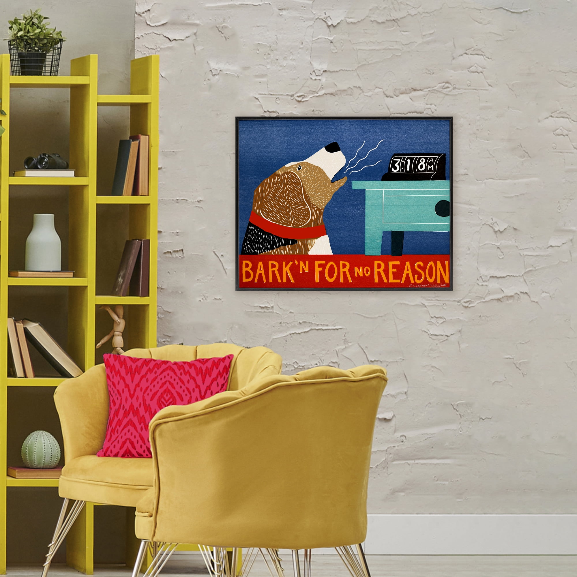 Bark'n For No Reason Black Framed Giclee Art, design by Stephen Huneck