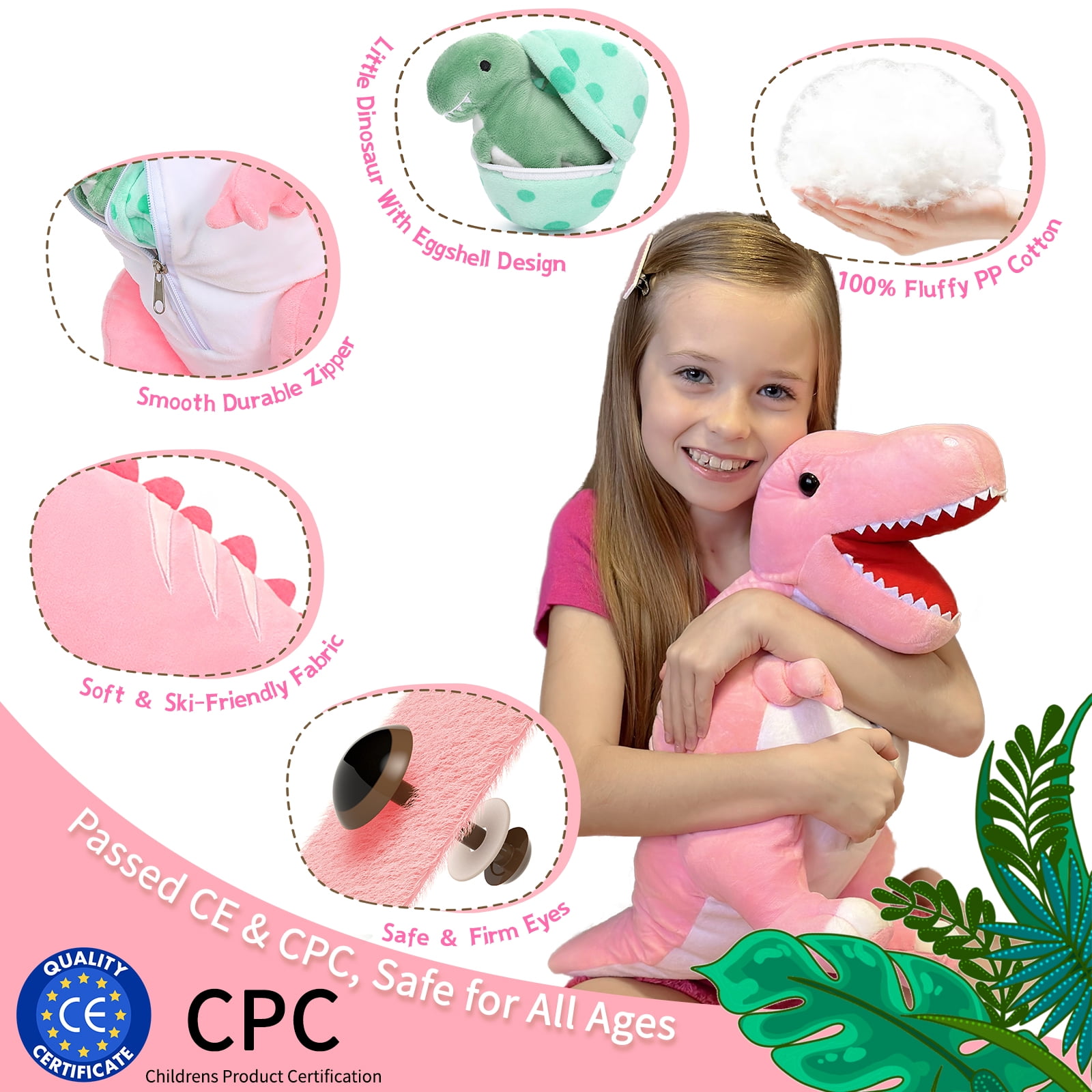 MorisMos 23.6" Stuffed Dinosaur Toy Mommy Dinosaur Plush with 3 Baby Stuffed Dinosaur Toys