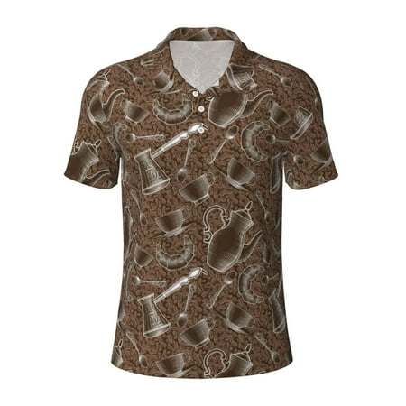 Cauagu Coffee pots Print Men s Polo Shirts Short-Sleeve Polo Shirts for Men Performance Golf Shirt Athletic Casual Collared T-Shirt-Large