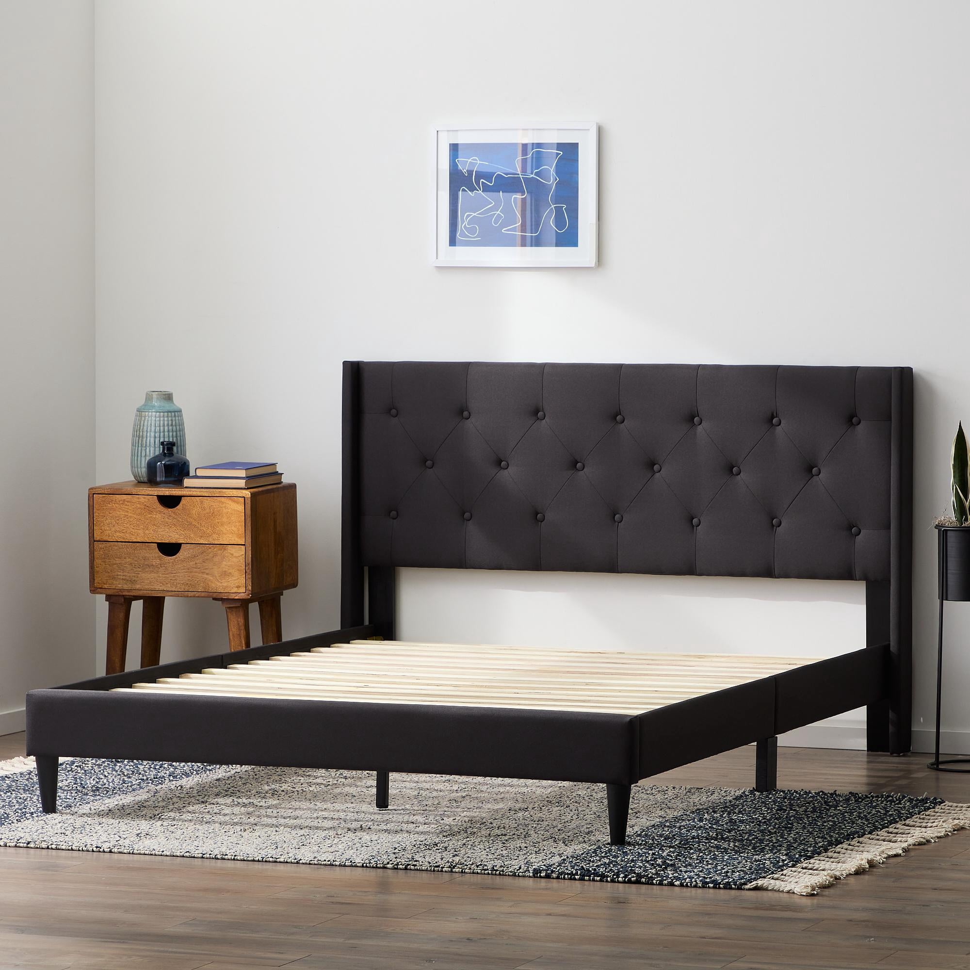 Rest Haven Astoria Wingback Tufted Upholstered Bed, King, Charcoal
