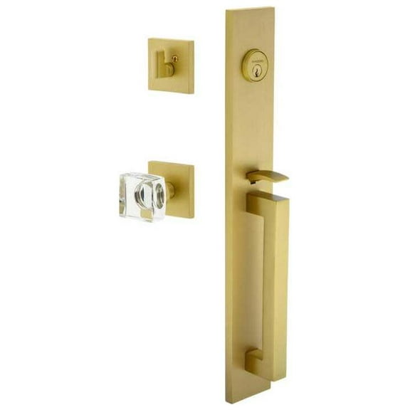 Viaggio Qadqadqdc_Eset_238_Dg Quadrato Full Plate Keyed Entry "D" Grip Handleset - Brass