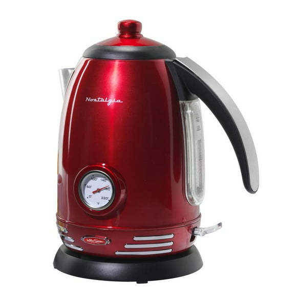 Nostalgia Retro 1.7-Liter Stainless Steel Electric Water Kettle with Strix Thermostat, Retro Red