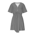 thumbnail image 6 of NXMZXB Womens Spring Summer Dresses 2025 Casual Solid Color Tunic Dress Short Sleeve Button V Neck Flowy Swing Mini Shift Dress with Pockets Gray XXL, 6 of 10