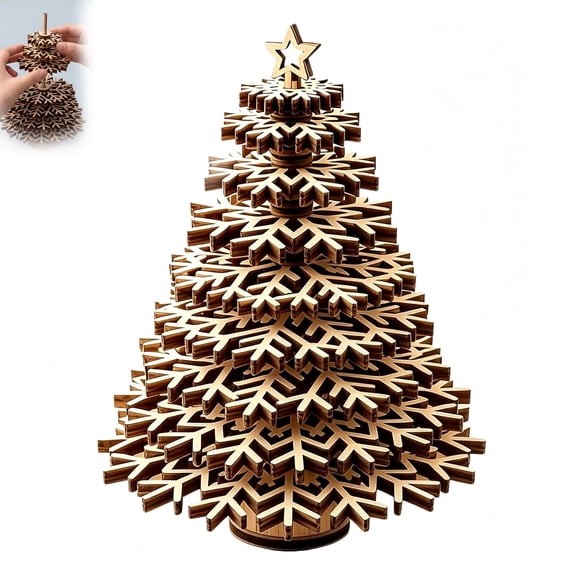 DIY Wooden 3D Snowflake Tabletop Christmas Tree, Layered Puzzle Rustic Xmas Decor, Mini Wooden Holiday Ornament Craft Gift for Desk, Shelf, Mantel, Home & Office