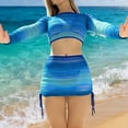 thumbnail image 6 of Ahdbta Womens Swimsuit Beachwear Summer 4 Pieces Bikini Sets Long Sleeve Mesh Cover Up Crop Tops and Wraps Skirt Bathing Suit, 6 of 9