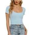 thumbnail image 2 of Rezuofi 1 Pcs Women Short Sleeve Tops Scoop Neck Ribbed Knit Slim Fitted Basic Tee Shirts 2025 Casual Summer Trendy Clothes, 2 of 5