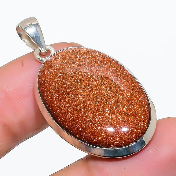 Red Sunstone Gemstone 925 Solid Sterling Silver Jewelry Pendant 1.62"