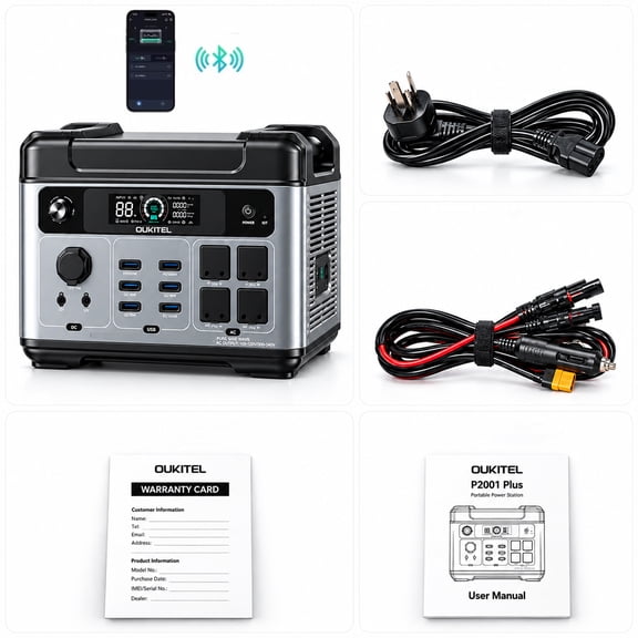 OUKITEL P2001 Plus 2400W Portable Power Station, 2048Wh LiFePO4 Battery, Solar Generator Home Backup with UPS, APP Control, for Camping, RV, Emergency Power Supply, CPAP