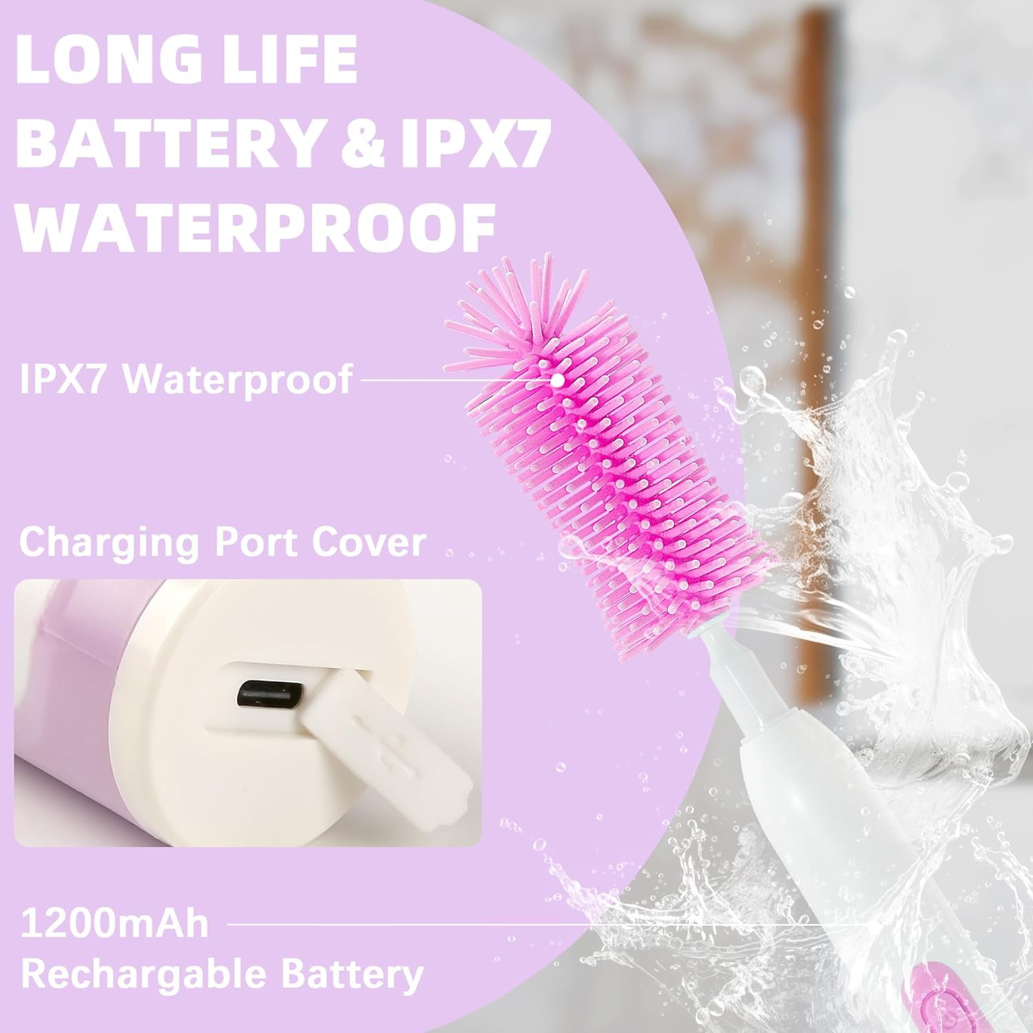 Electric Bottle Brush Cleaner, Rechargable Electric Baby Bottle Brush for Travel, Waterproof Electric Bottle Cleaner Set with Nipple & Straw Brush, Perfect Essentials Gift for Mom After Birth, Purple