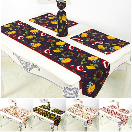 

Christmas Table Runner Creative Printed Placemat Wine Bottle Cover Practical Xmas Party Supplies for Home Hotel(Type A)