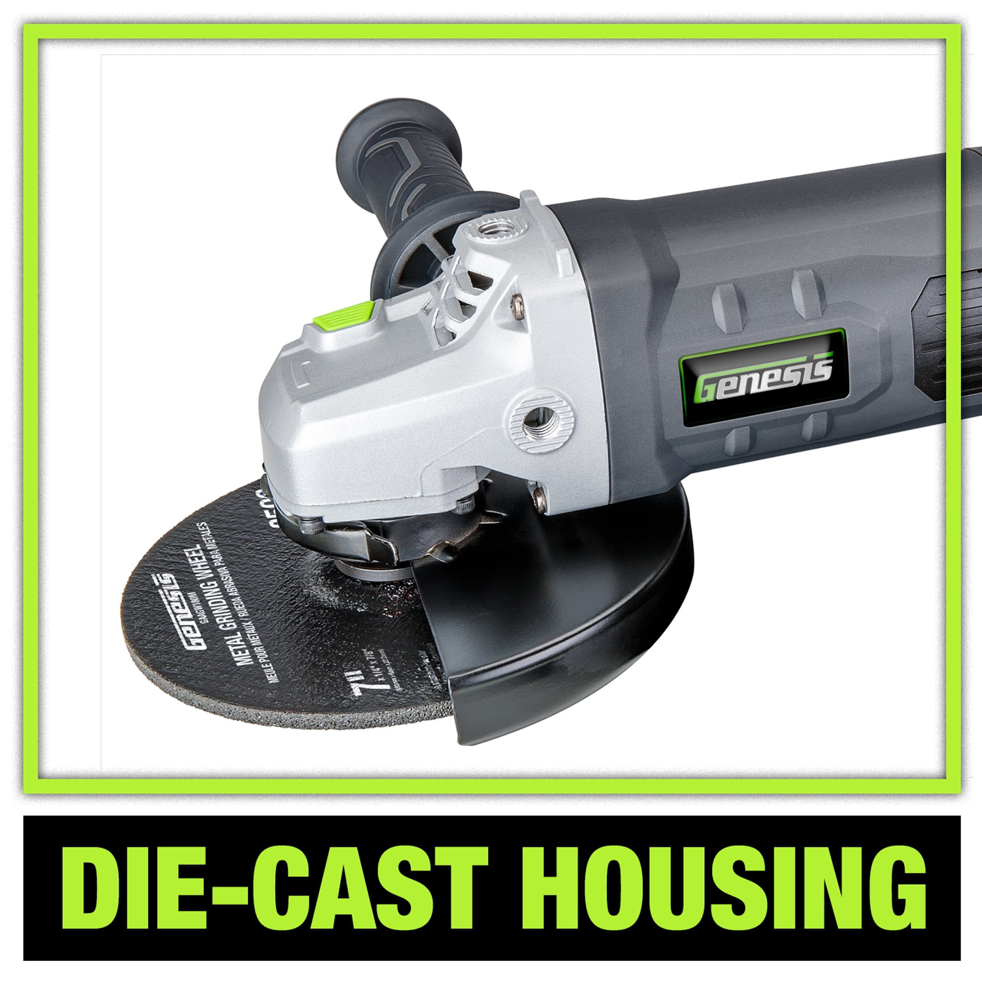 Genesis Angle Grinder 15 Amp 7 Inch 8,500 RPM Corded with 3-Position Side Handle, Wheel Guard and Grinding Wheel and 2 Year Warranty (GAG1570)