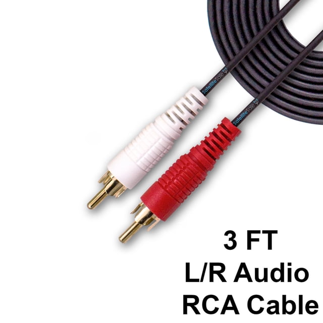 SatelliteSale 2-Male a 2-Male RCA Audio STEREO Cable compuesto PVC Cordón negro (3 pies) SatelliteSale RCA Compuesto