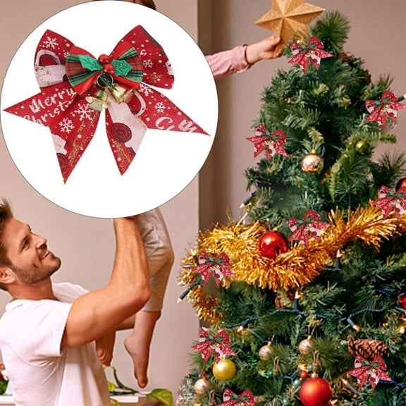 Christmas Clearance 2024 Christmas Tree Ornaments Christmas Bow with Bells Christmas Tree Bow Print Bow Ties Xmas Decorative Bows for Home Ornament Decoration Christmas Christmas Hot Sales!