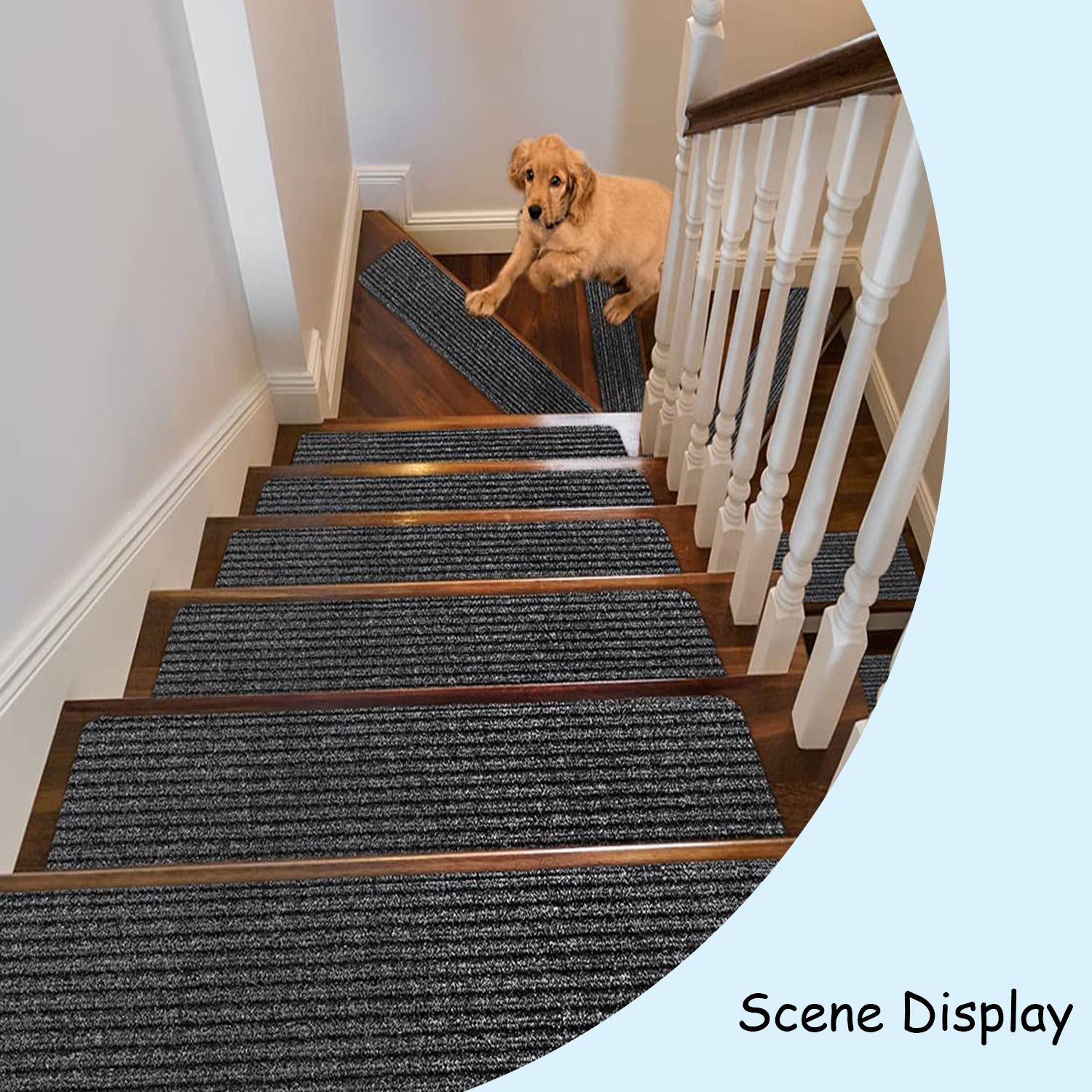 Indoor wooden stair treads, nonslip carpet stair treads for dogs