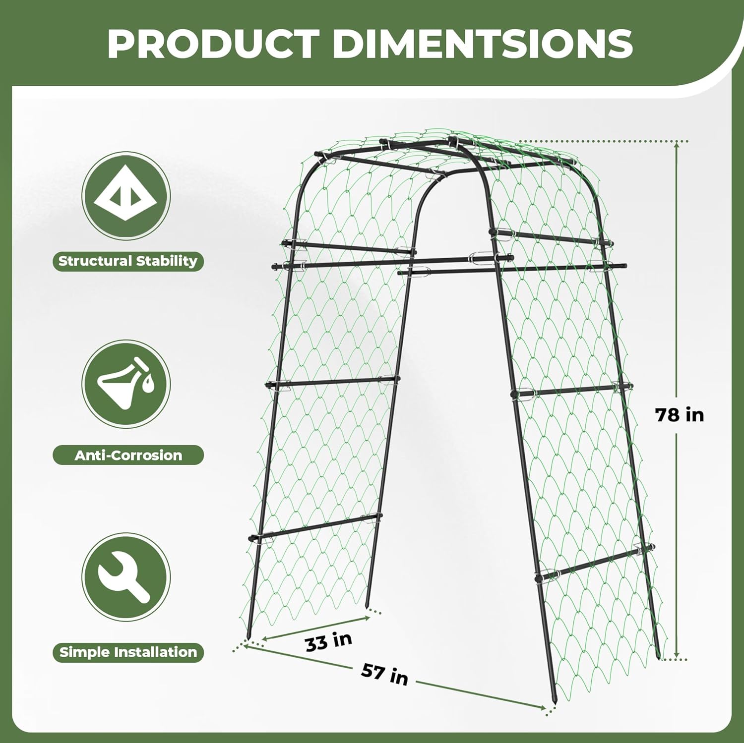 Garden Arch Trellis for Climbing Plants, Rust-Proof Metal Plant Support for Cucumber Tomato Grape Vine, Outdoor  for Raised Bed Backyard, Black, 6.7FT