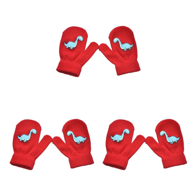 Minnieouse 1 par de manoplas para niños y niñas, calentador de dedos, accesorio de ropa, manopla con patrón de dinosaurio, manopla para niños Type1 NO1