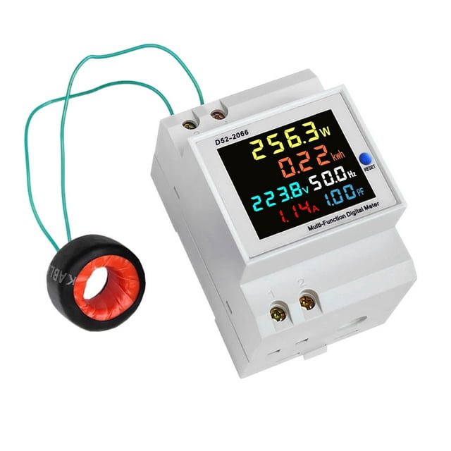 Graflsoa D52-2066 DIN-Rail Smart Energy Meter with LCD Display, Measures Voltage, Current, Power, Frequency, and Power Factor, AC250-450V, Ideal for Industrial and Home Use