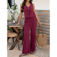 thumbnail image 4 of Womens 2 Piece Outfits V Neck Tie Waist Vest and Wide Leg Casual Pants Sets Deep Wine Red XL, 4 of 7