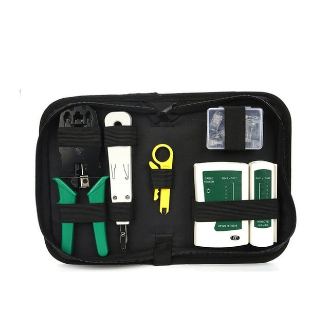8 Pcs/Set Network Repair Tools RJ45 Tester Crimping Pliers Portable Cable Tracker And Crimper Clamp Kit Bag ,Multi Function