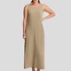 thumbnail image 2 of Vestido informal de verano para mujer: cuello en U, sin mangas, largo, holgado y fluido, bolsillos laterales, color liso, para vacaciones/uso diario (tallas S-XXL), 2 of 4