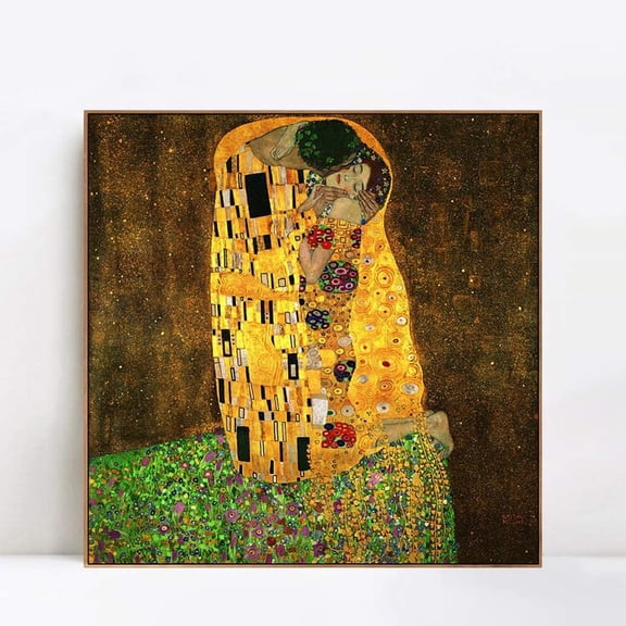 INVIN ART Framed Canvas Print The Kiss by Gustav Klimt Modern Wall Art for Living Room, 28"x28"