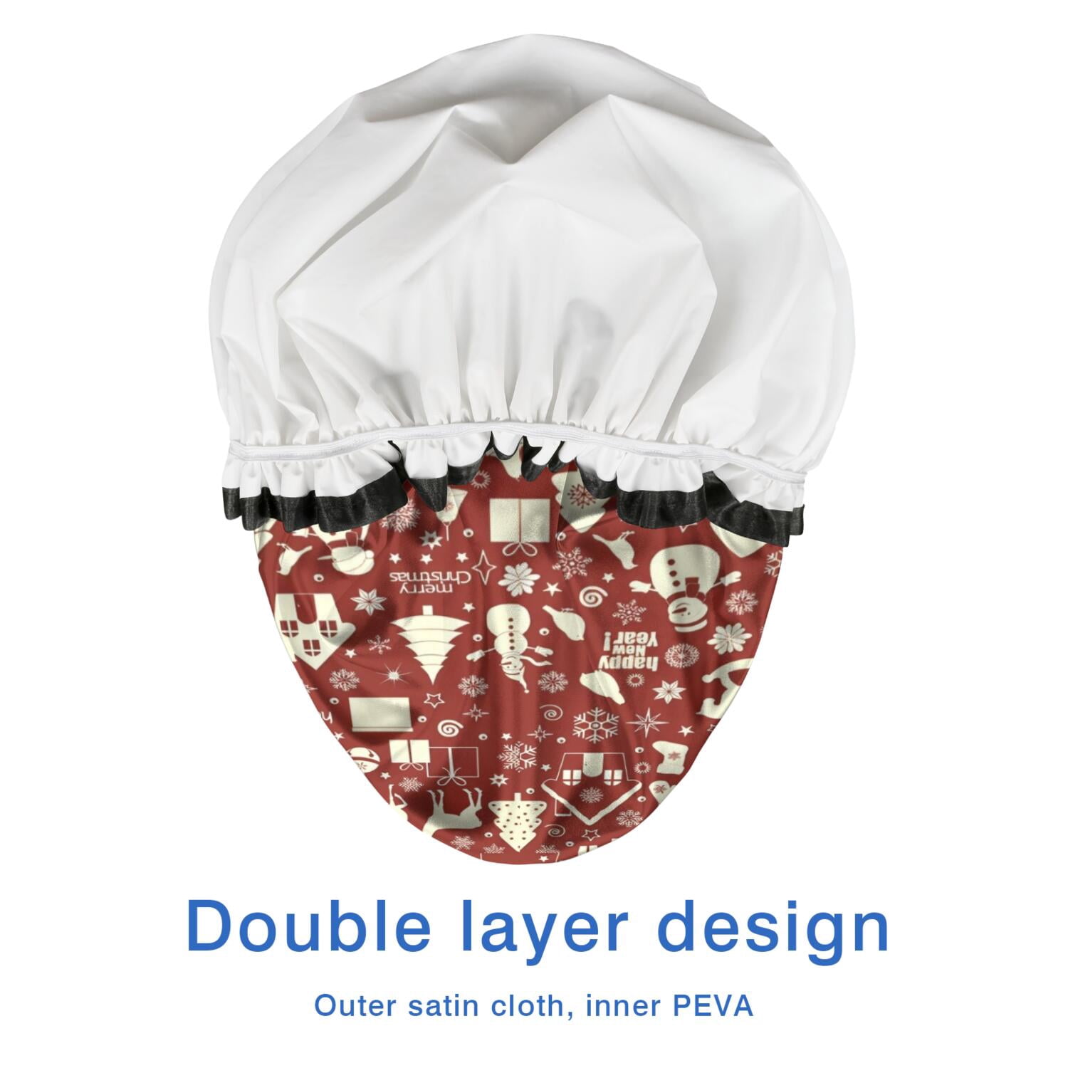 Shower Caps,Red Christmas Icon Pattern Waterproof Shower Cap for Women 4 Pieces,Double Reusable Hair Cover for Shower PEVA Elastic Stretch Hem