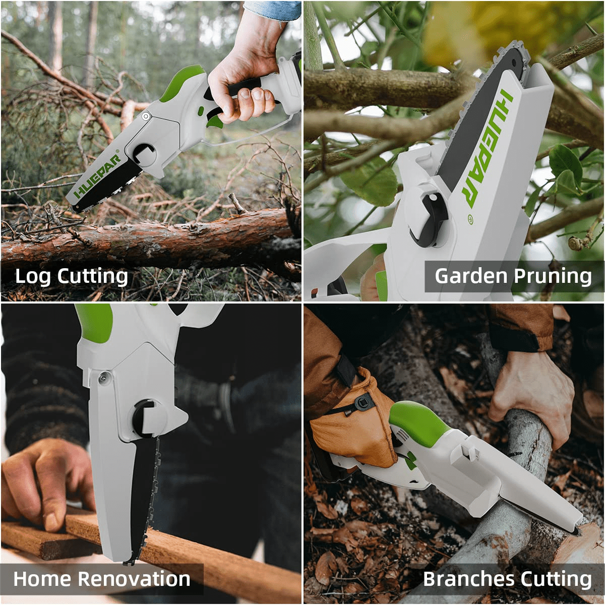 Huepar 6 inch Portable Chainsaw, Chain Speed 32.8ft/s, Cordless Power Chain Saws with 2 Batteries , Mini Handheld Electric Chainsaw for Tree Trimming Branch Wood Cutting CS061