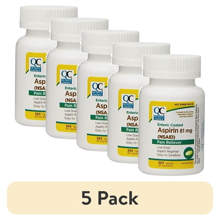 (5 pack) Quality Choice Enteric Coated Lo-Dose Aspirin NSAID Pain Reliever 81mg Tablet 365 Count