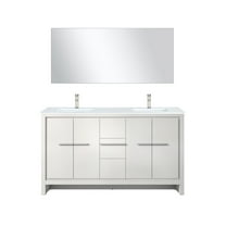 Lafarre 60 in W White Double Vanity, Cultured Marble Top, Faucet Set & 55 in Mirror