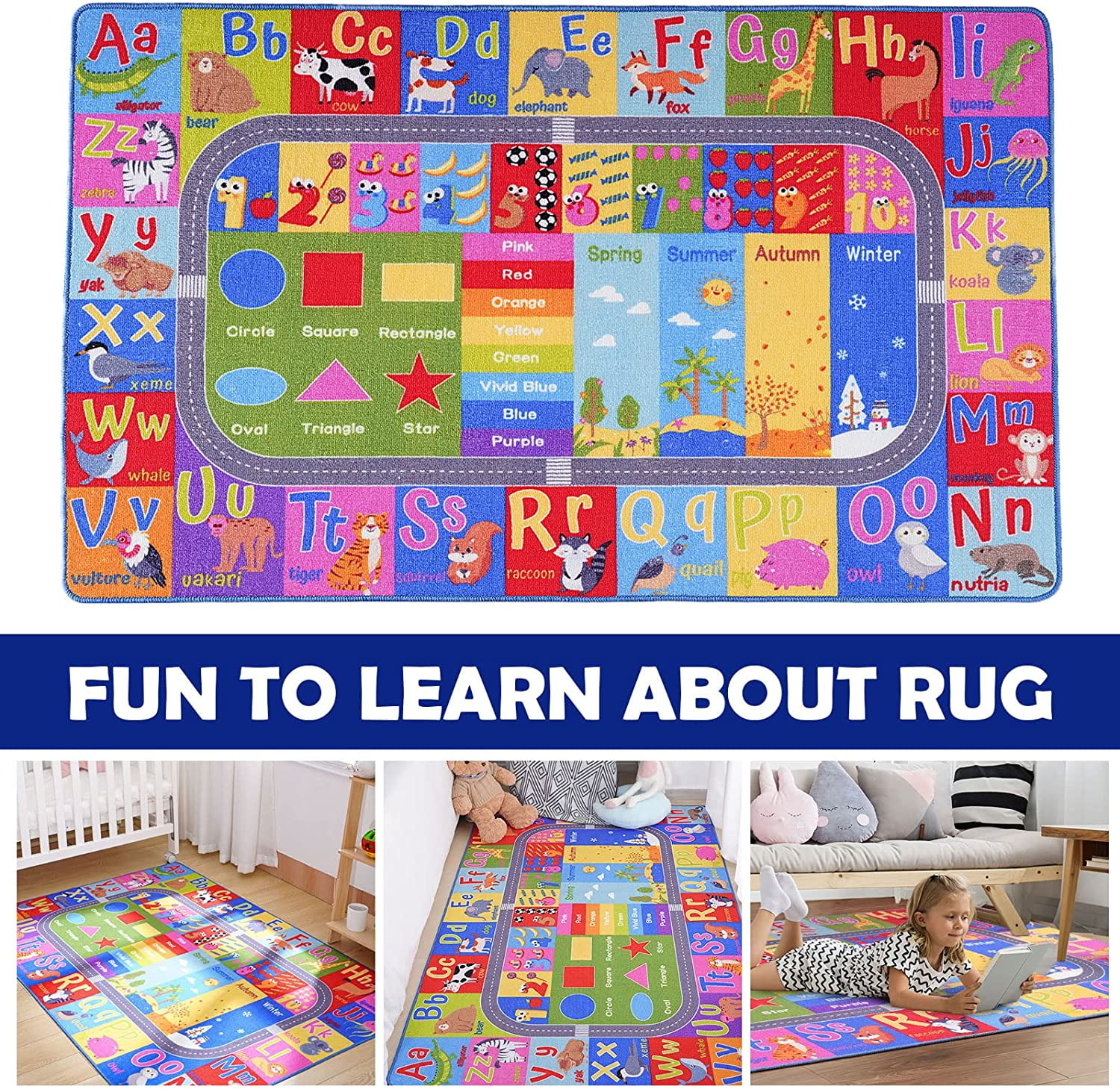 Lochas Kids Carpet Play Mat Educational Learning Rugs for Playing Children Area Rugs for Bedroom Playroom Nursery,Colorful,3x5 Feet