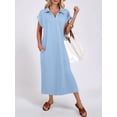 thumbnail image 3 of Women Summer Casual Midi Dresses Short Sleeve V Neck Loose Split Beach Vacation Tshirt Maxi Dress Blue M, 3 of 5