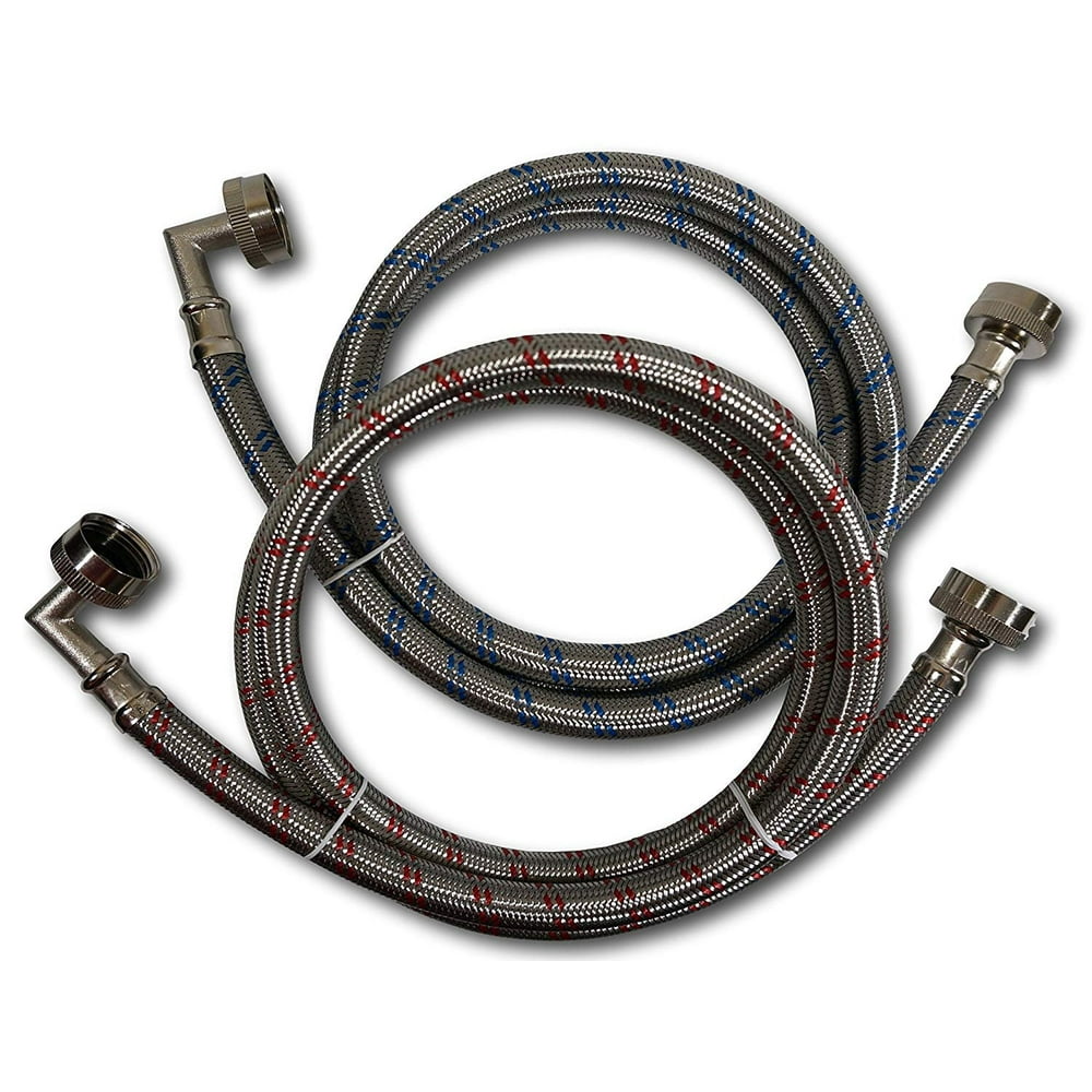 Stainless Steel Washing Machine Hoses with 90 Degree Elbow, 12 ft (2