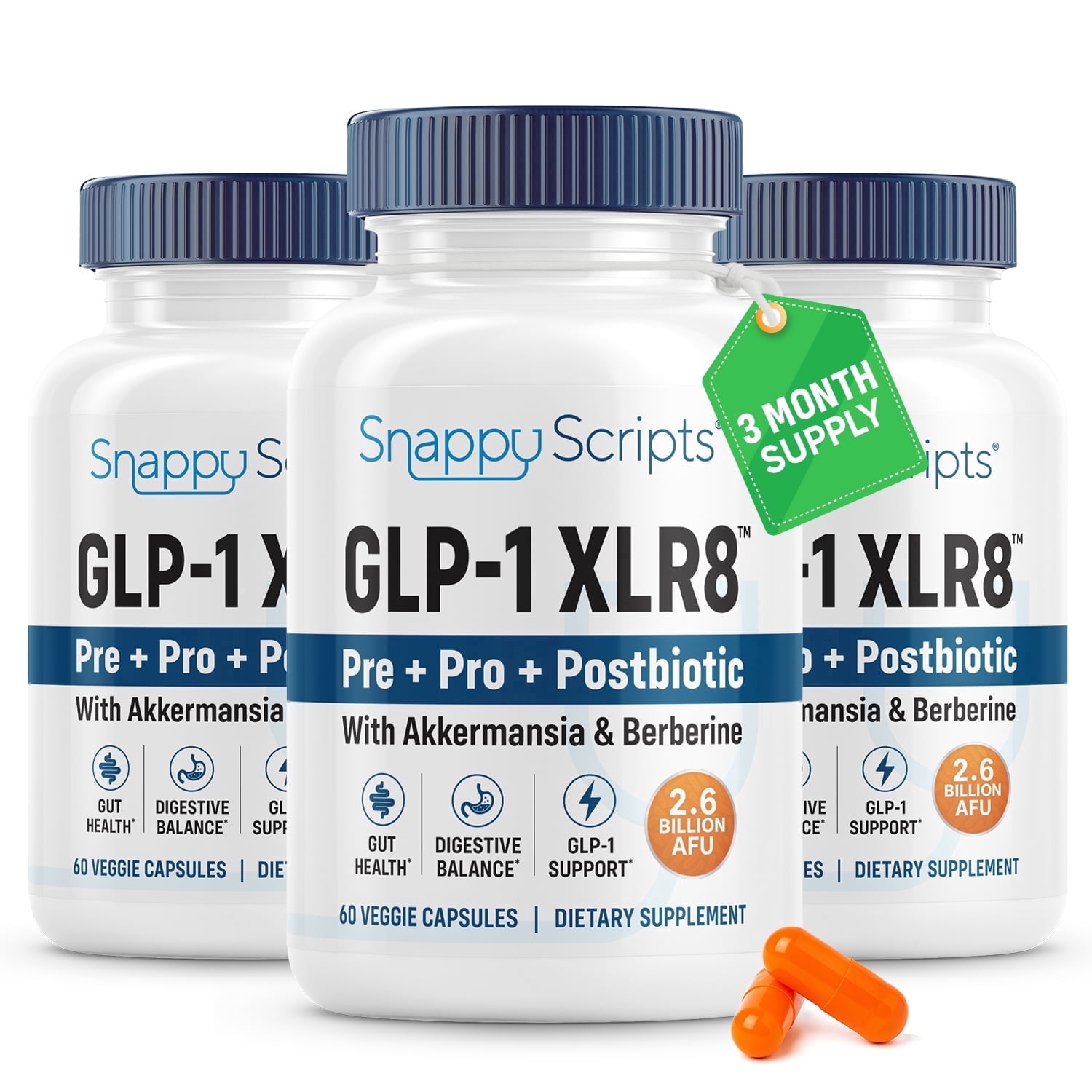GLP-1 XLR8 Supplement for Digestion, Constipation, Bloating Relief with Akkermansia 2.6 Billion AFU Live Prebiotic Probiotic Postbiotic Gut Health + Berberine for Women Men 180 Capsules