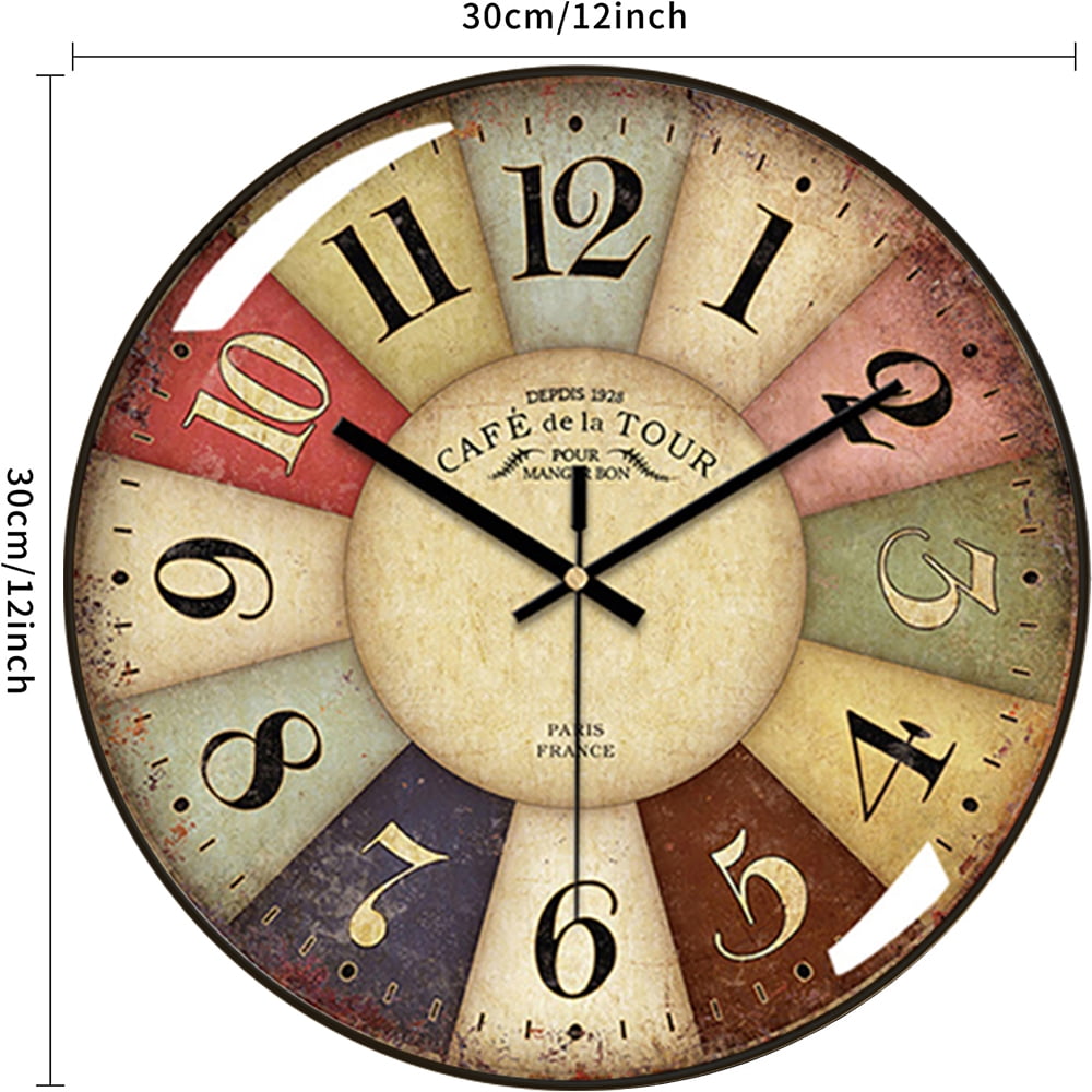 VOCOO 12-Inch Silent Quartz Wall Clock, Retro Colorful Decorative Wall Clock with Tempered Glass Cover,Non-Ticking, Battery Operated, Easy-to-Read Ideal Decor for Home, Office, Kitchen