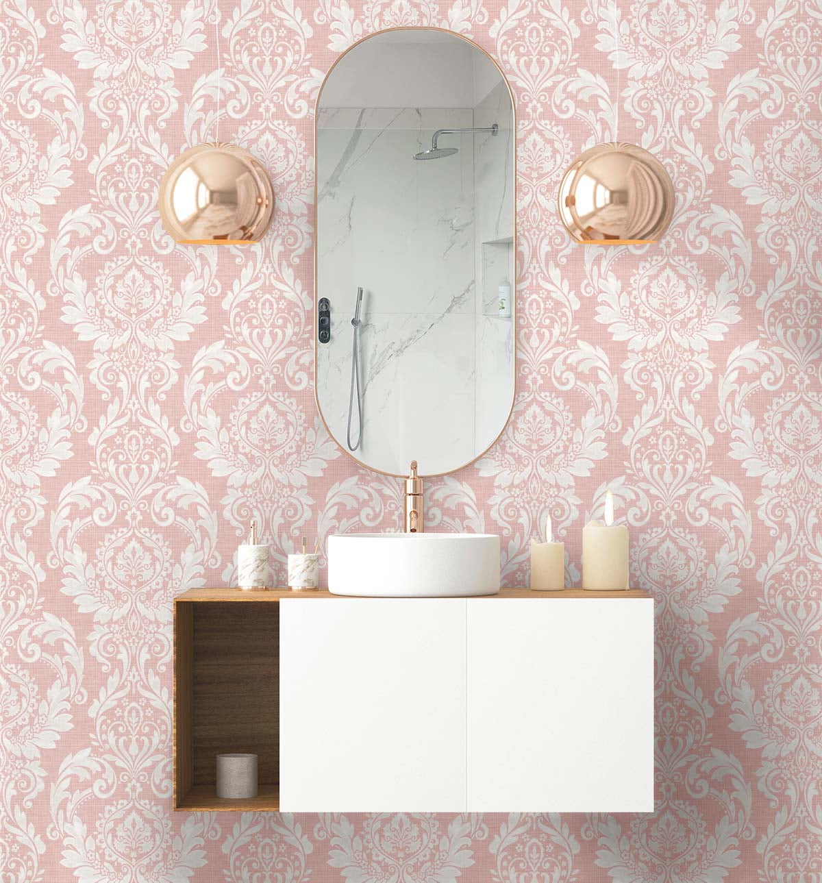NextWall Light Pink Cora Damask Peel and Stick Wallpaper
