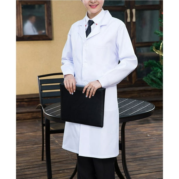 Bata de laboratorio de manga larga blanca unisex Bata de
