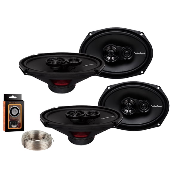 2 Pairs of Rockford Fosgate Prime R169X3 260W Peak (130W RMS) 6x9 3-Way Prime Series Coaxial Speakers - 4 Speakers Absolute 100FT Speaker Wire Magnet Phone Holder