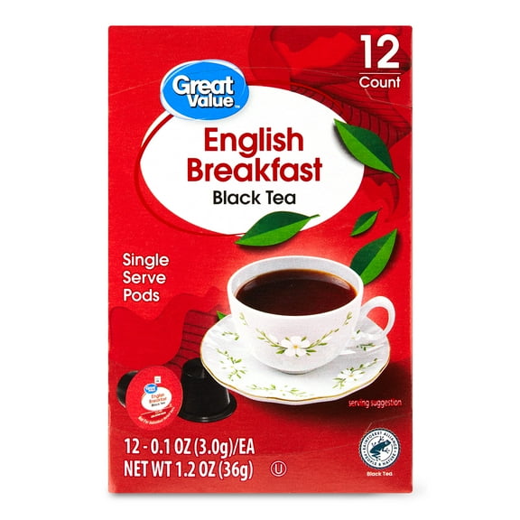 Great Value English Breakfast Black Tea Single Serve Pods, 1.2 oz, 12 Count