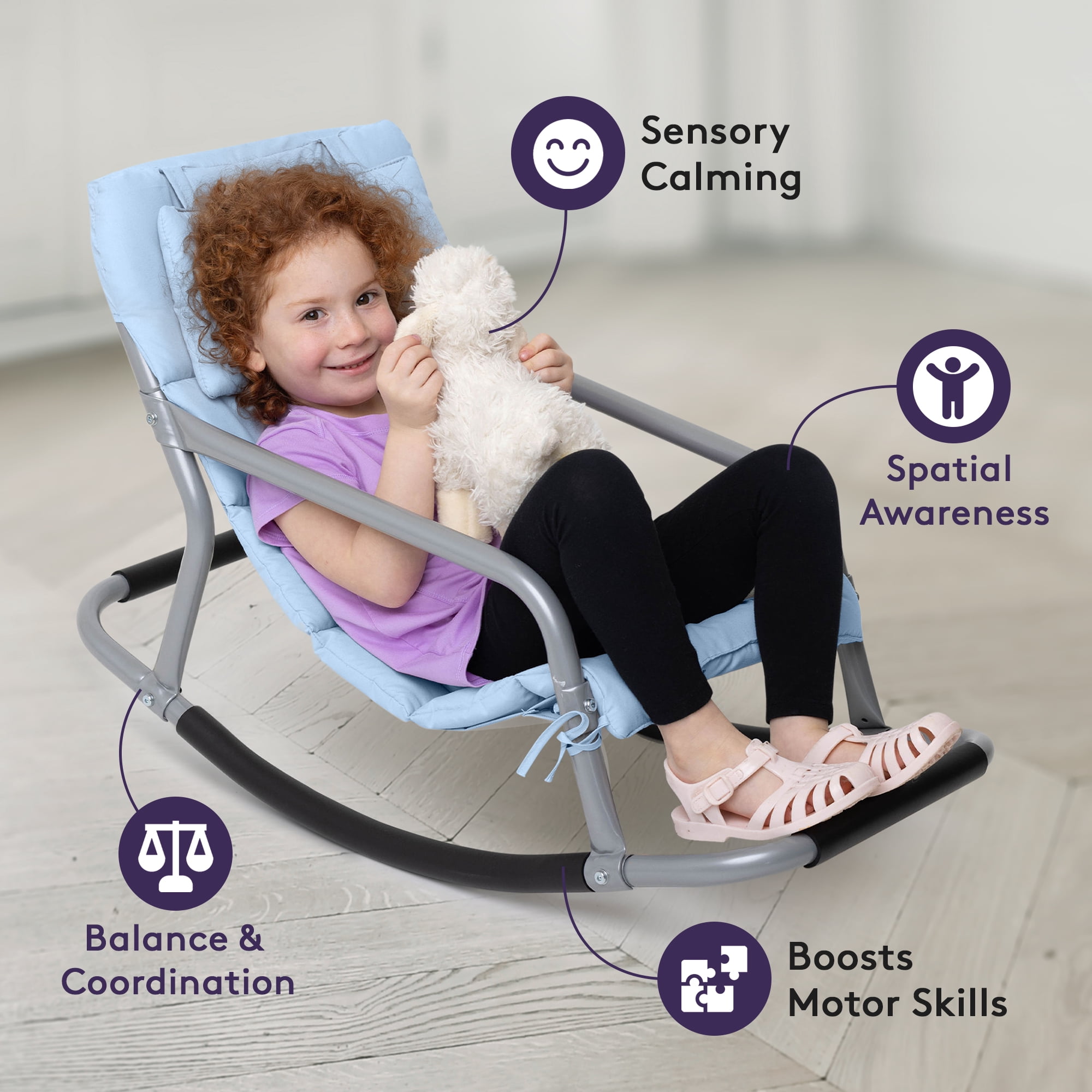 Special Supplies Sensory Rocking Chair for Kids – Calming Kids Rocker for Balance & Stability – Comfortable Floor Chair for Playroom, Bedroom, Nursery (Blue)