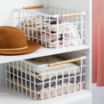 thumbnail image 3 of mDesign Metal Steel Wire Square Closet Storage Basket - 2 Pack - White/Natural, 3 of 8