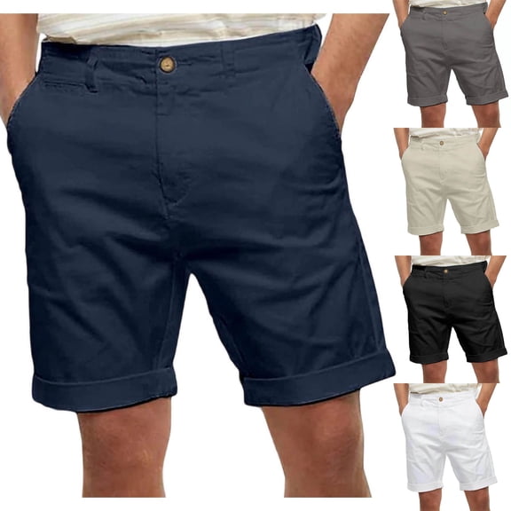 VBTAPA Mens Business Shorts Flat Front Casual Dress Shorts Lightweight Summer Golf Work Shorts with Pockets White L
