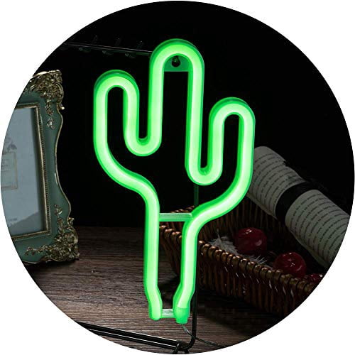 ENOULI LED Green Cactus Neon Light Battery or USB Powered ...