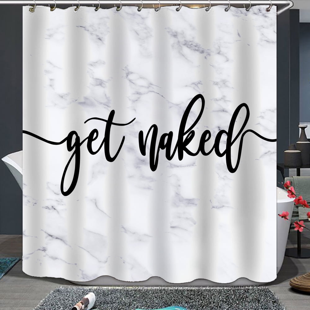 Joke Words Just Get Naked on Wooden Wall Waterproof Fabric Bath Shower Curtains 