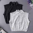 thumbnail image 2 of Women Decorative Floral Lace Faux Collar Stand Collar Scalloped Trim Sleeveless Vest Mock Neck Dickey Pullover Half Shirt Sweater Crop Top, 2 of 19