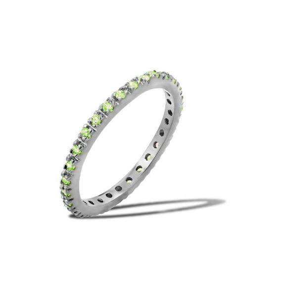 Simulated Peridot Cubic Zirconia August Birthstone Inlay Eternity Ring Sterling Silver Size 7